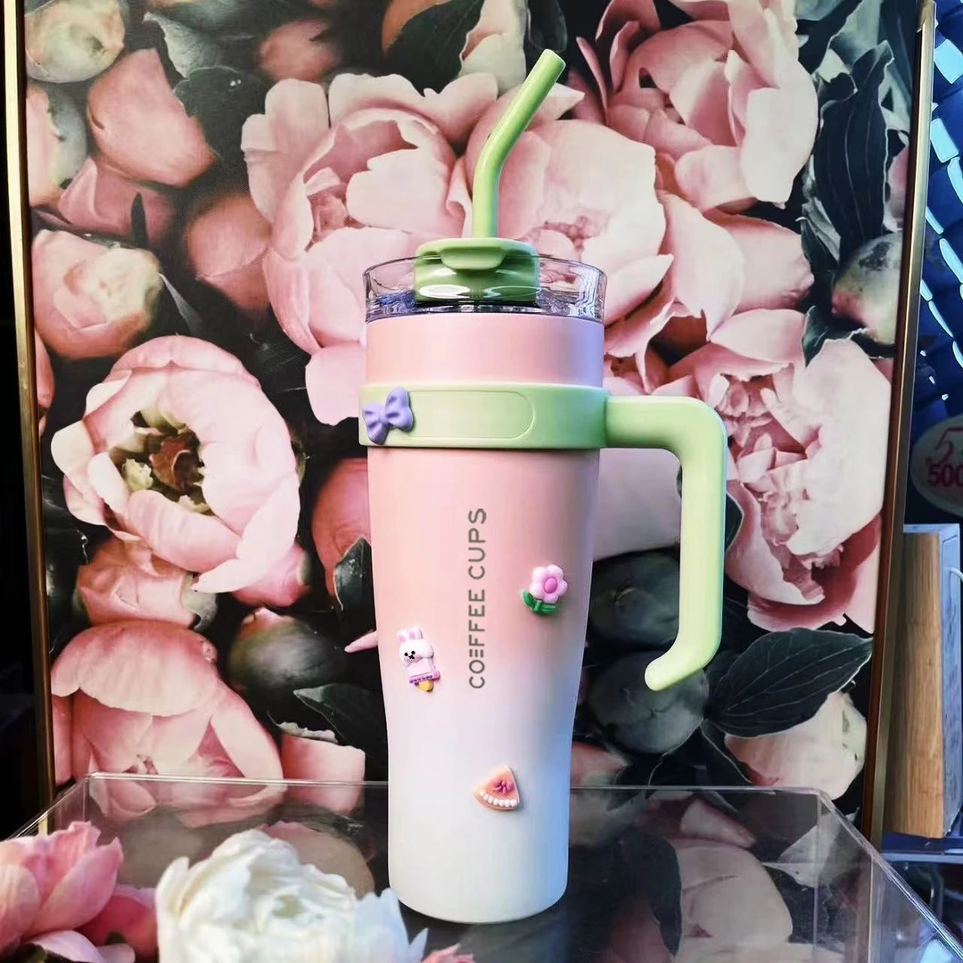 巨无霸冬季大容量保温杯高颜值ins风咖啡杯巨型吸管保温杯大容量