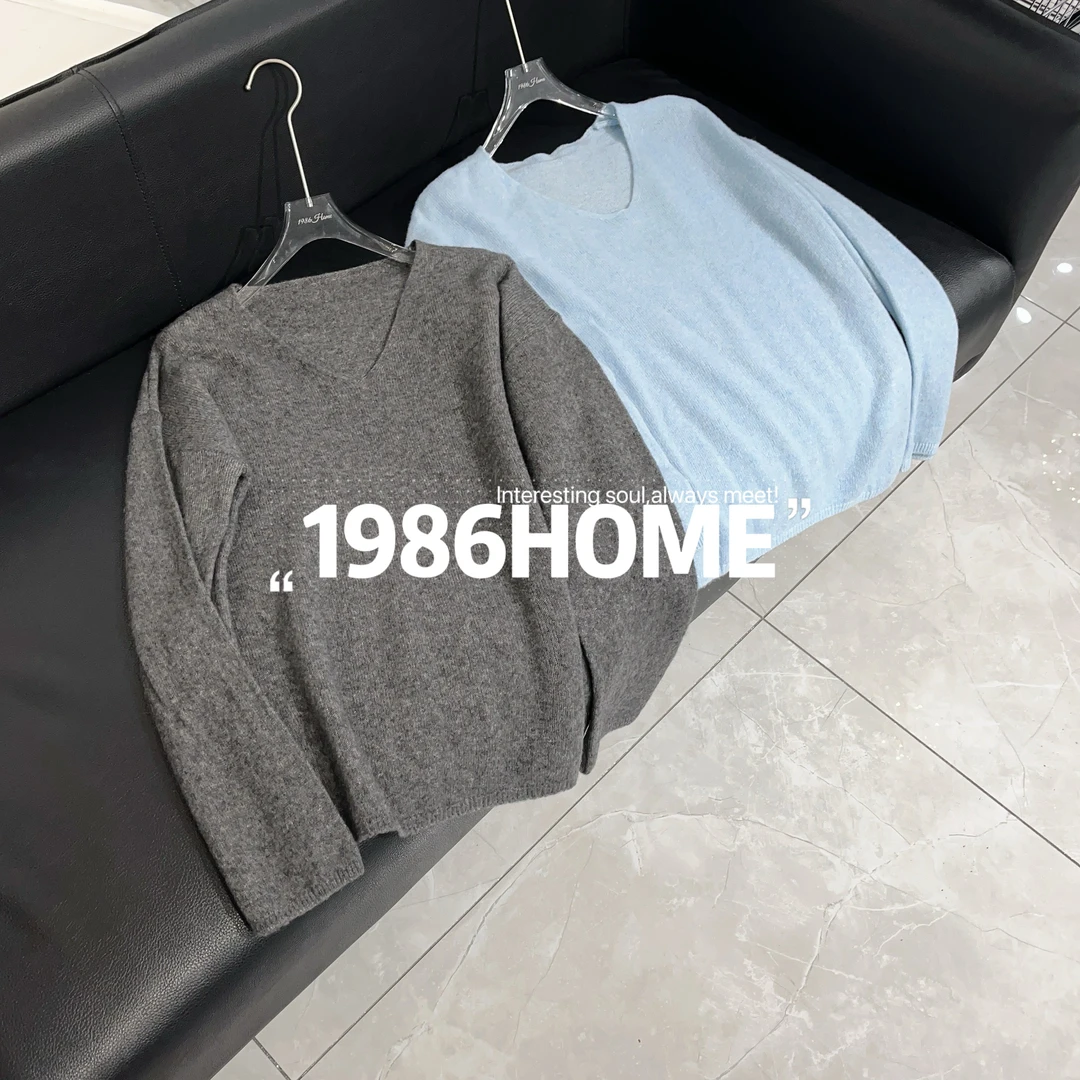 1986home原创设计v领 百搭纯色毛衣