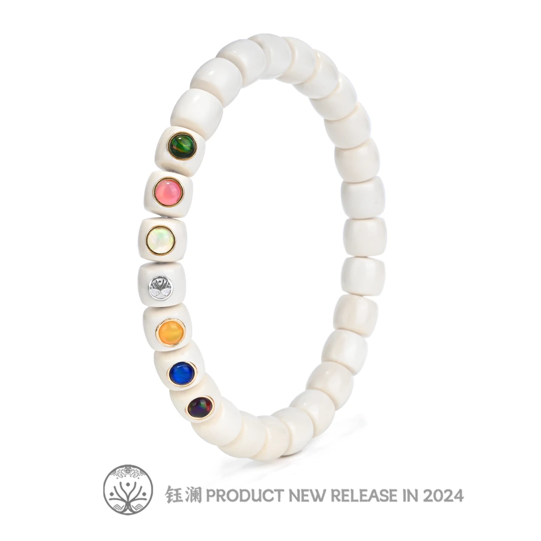 钰澜文玩 合成/培育【最终幻想】-培育欧泊直切手串8mm镶嵌款
