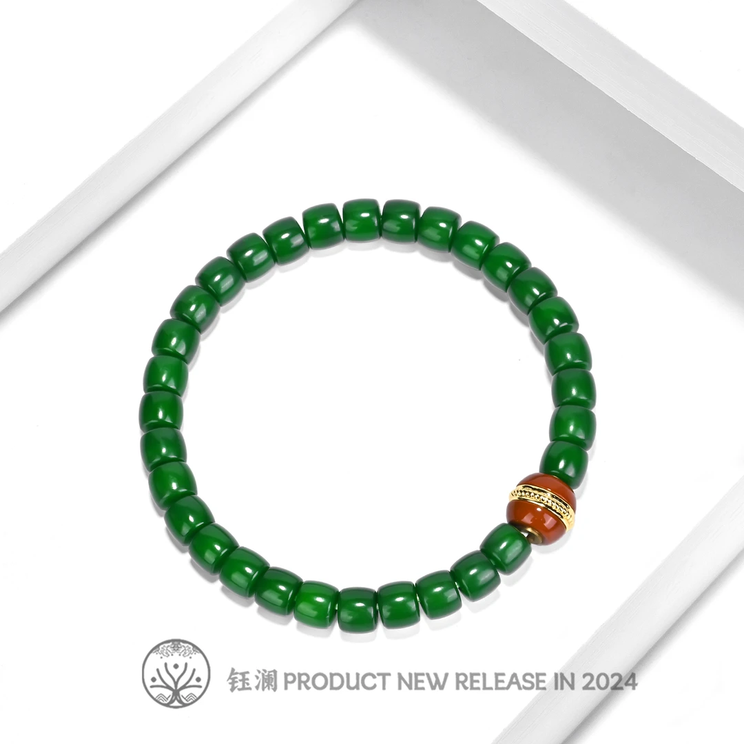 钰澜文玩冻绿供菩提根供色工艺-7*6直切+汉堡隔珠搭配款
