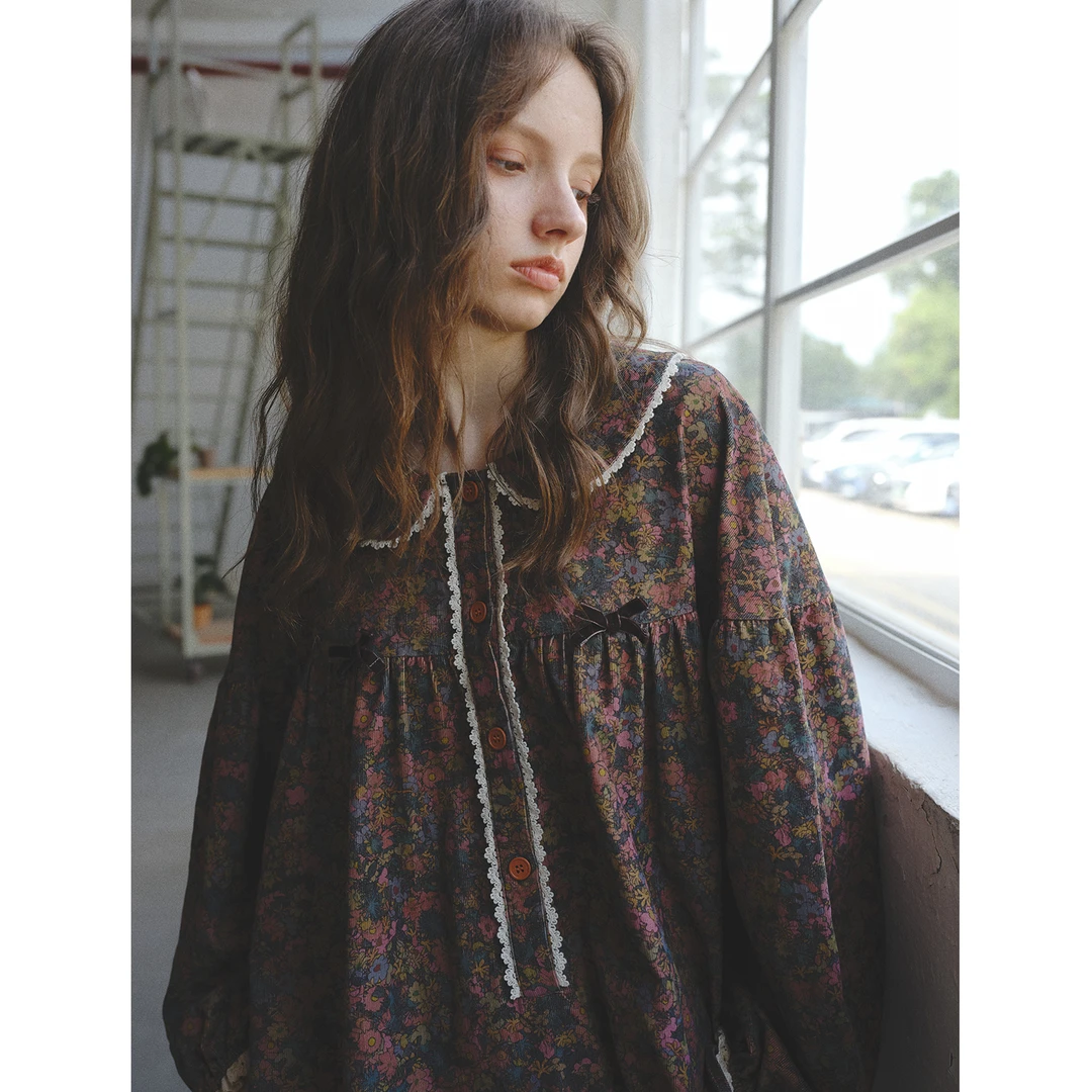 原创款@夜寄梨诗碎花加厚纯棉灯芯绒睡衣柔软家居服套装秋冬新款