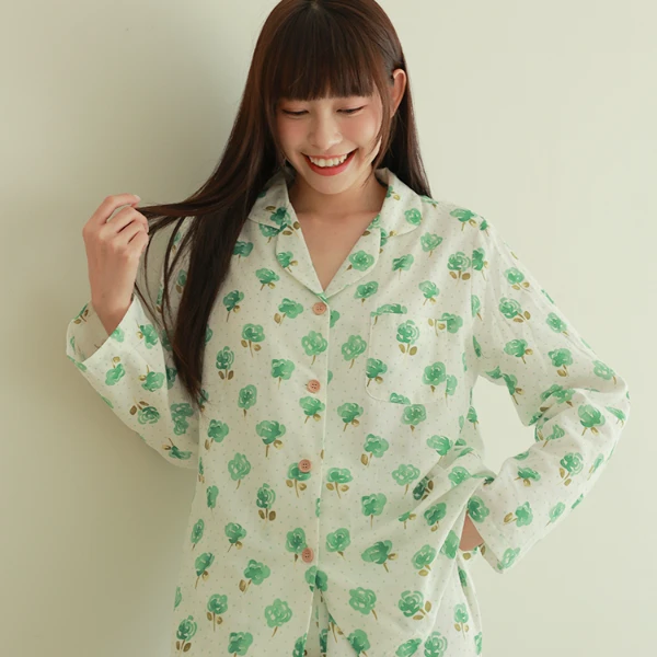 mollyrosa波点绿玫瑰 | 纯棉甜美清新短袖韩版睡衣家居服春秋套装