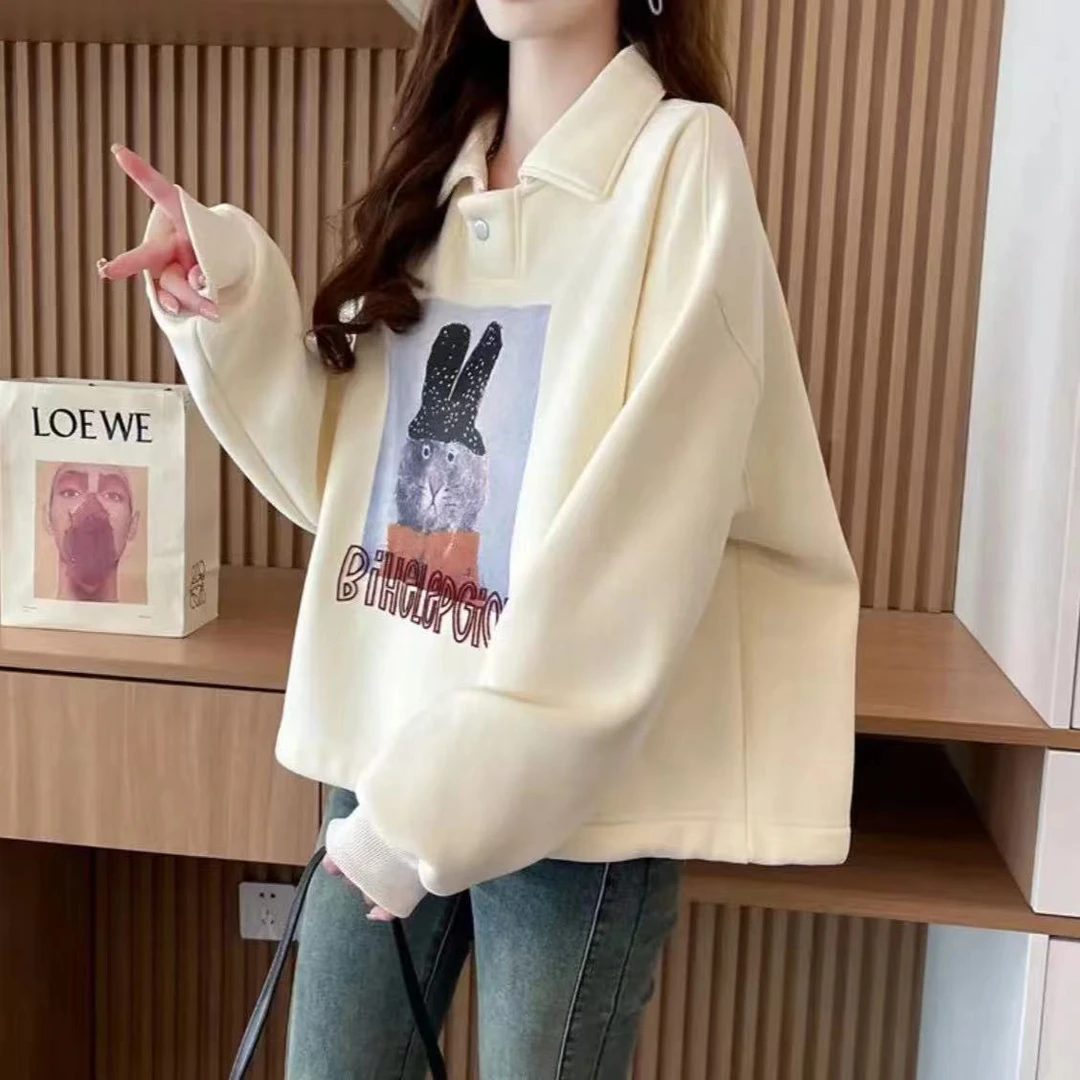 043春秋小短款抽绳兔子卫衣韩版时尚百搭