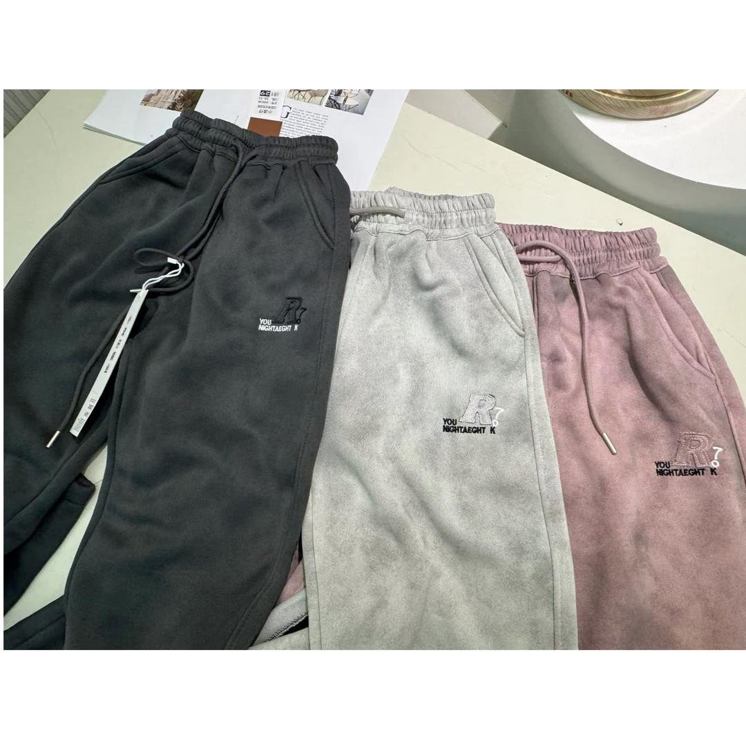 A507刺绣R韩版扎染百搭直筒秋冬抽绳休闲裤