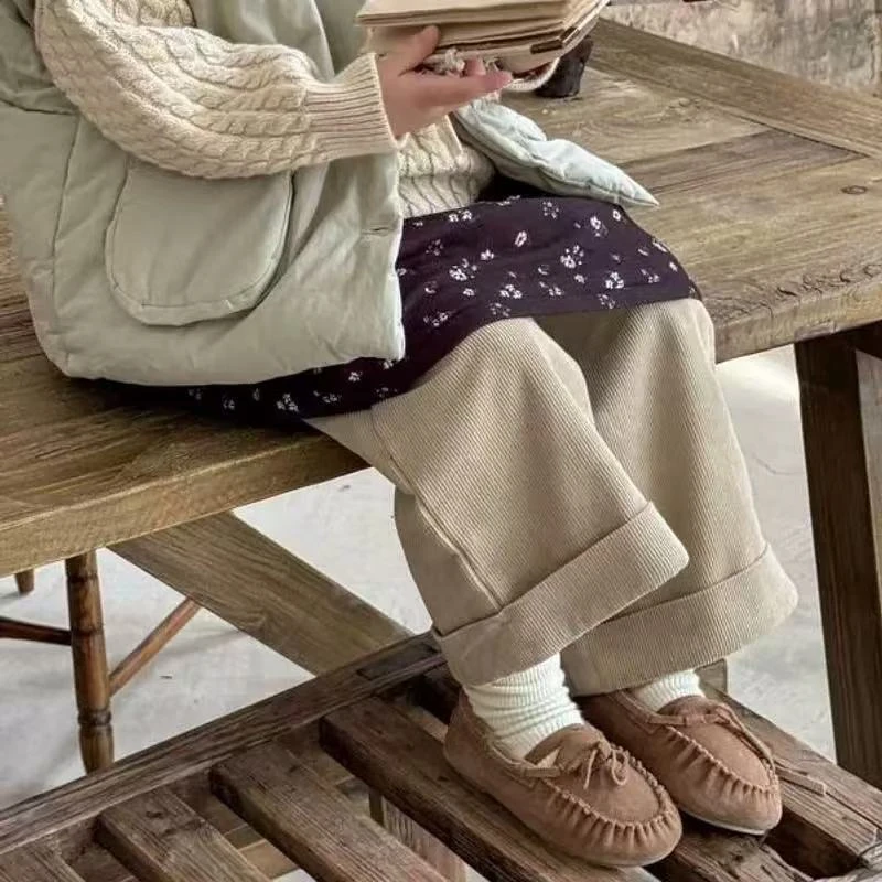 8601款卷边直筒阔腿宽松水洗条绒加厚加绒裤