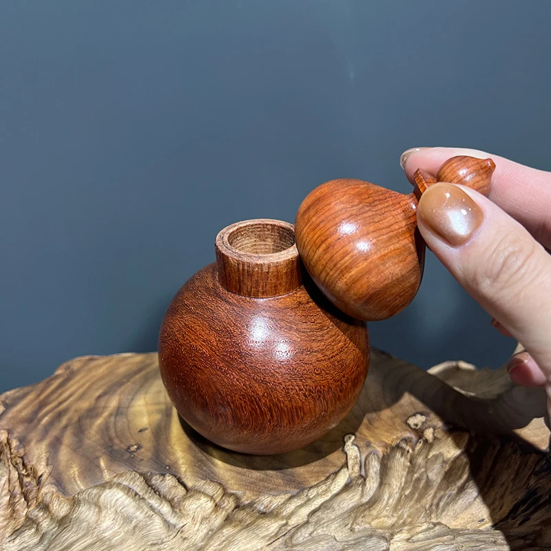 老蒋根雕缅甸花梨木葫芦牙签盒实木摆件