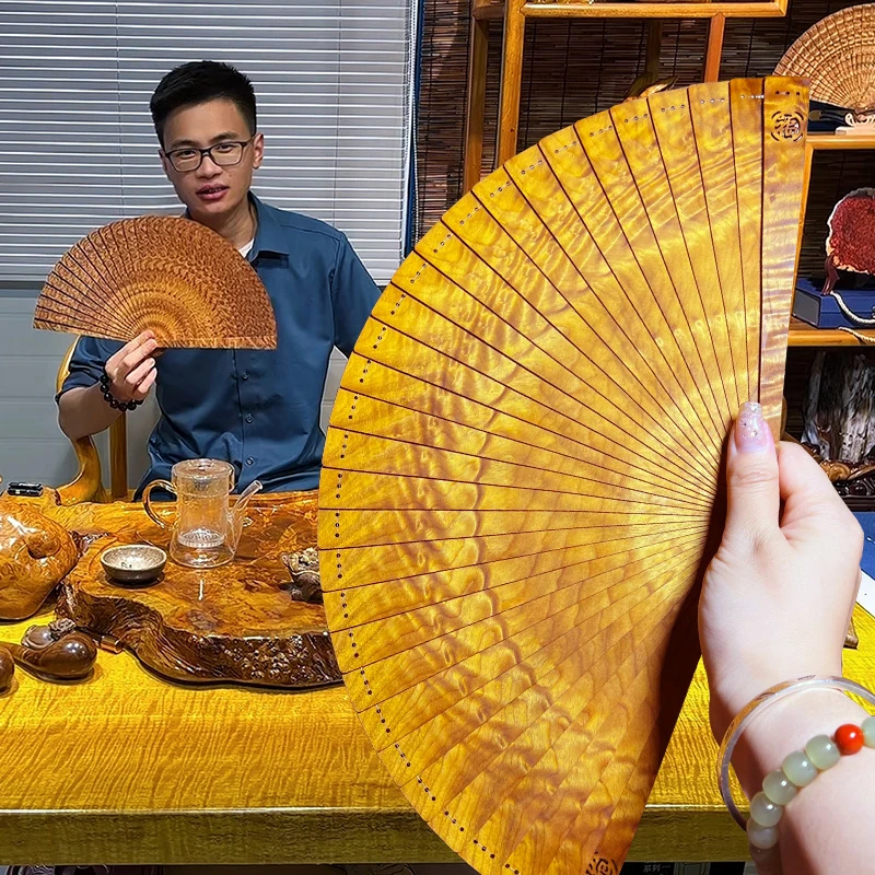 小叶金丝楠实木扇子文玩工艺品