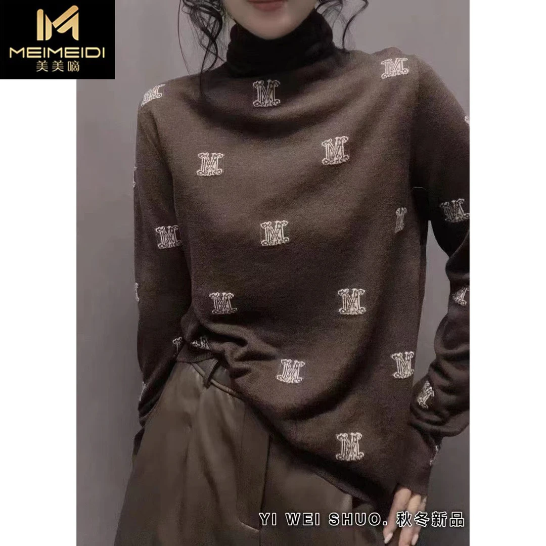 2025春秋季新款高领毛衣内搭上衣宽松堆堆领针织衫长袖打底衫女装