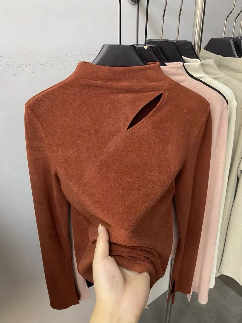 2023秋冬新款正肩长袖加厚T恤修身百搭打底衫上衣