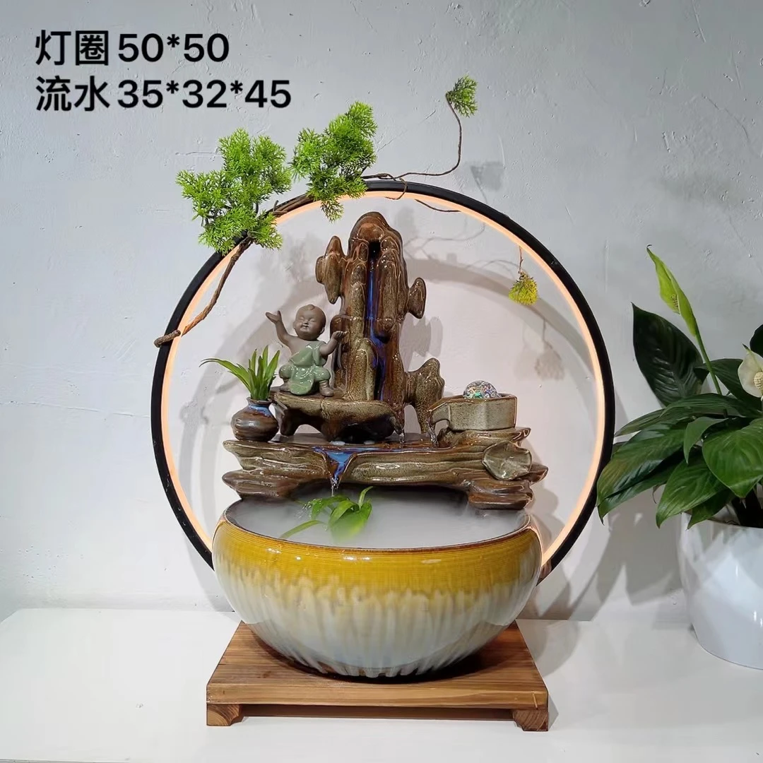 新中式办公室桌面流水生财鱼缸喷泉摆件家居客厅高山流水开业礼品