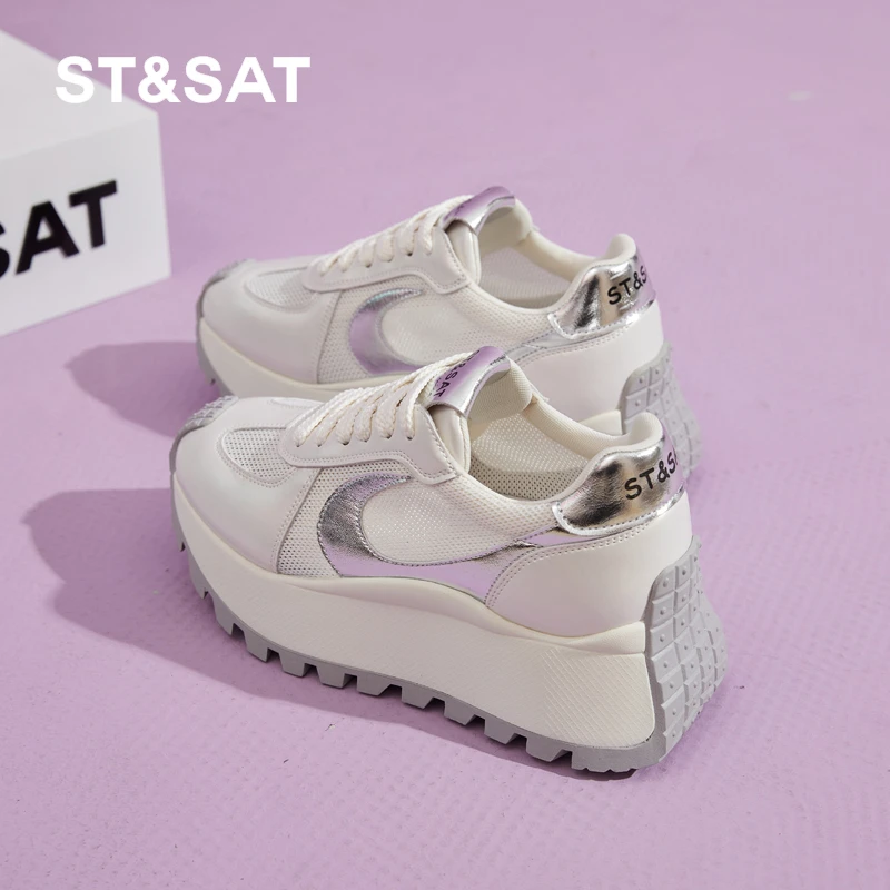 星期六女鞋阿甘鞋2025年秋季新款网鞋厚底网面透气薄款运动鞋女款