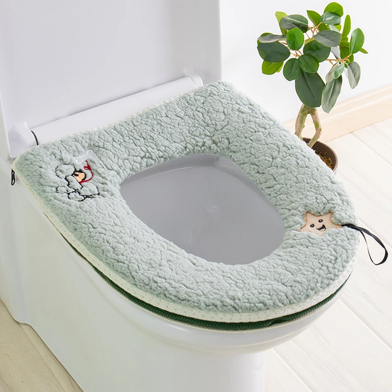 【新疆包邮】毛羔绒马桶垫带提手加厚坐便套拉链绣花马桶垫坐垫