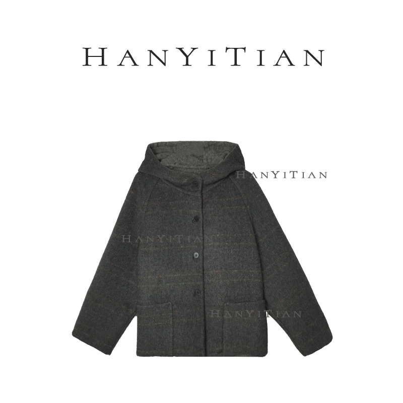 老板娘定制【短短的很贴心】拼色连帽大衣宽松轻奢超暖百搭323541