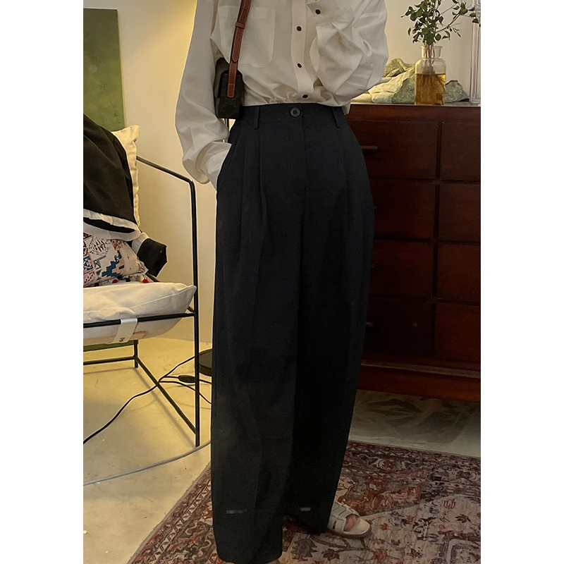 老板娘推荐【裤子腿】设计师直筒百搭气质休闲高腰西装裤22D6805
