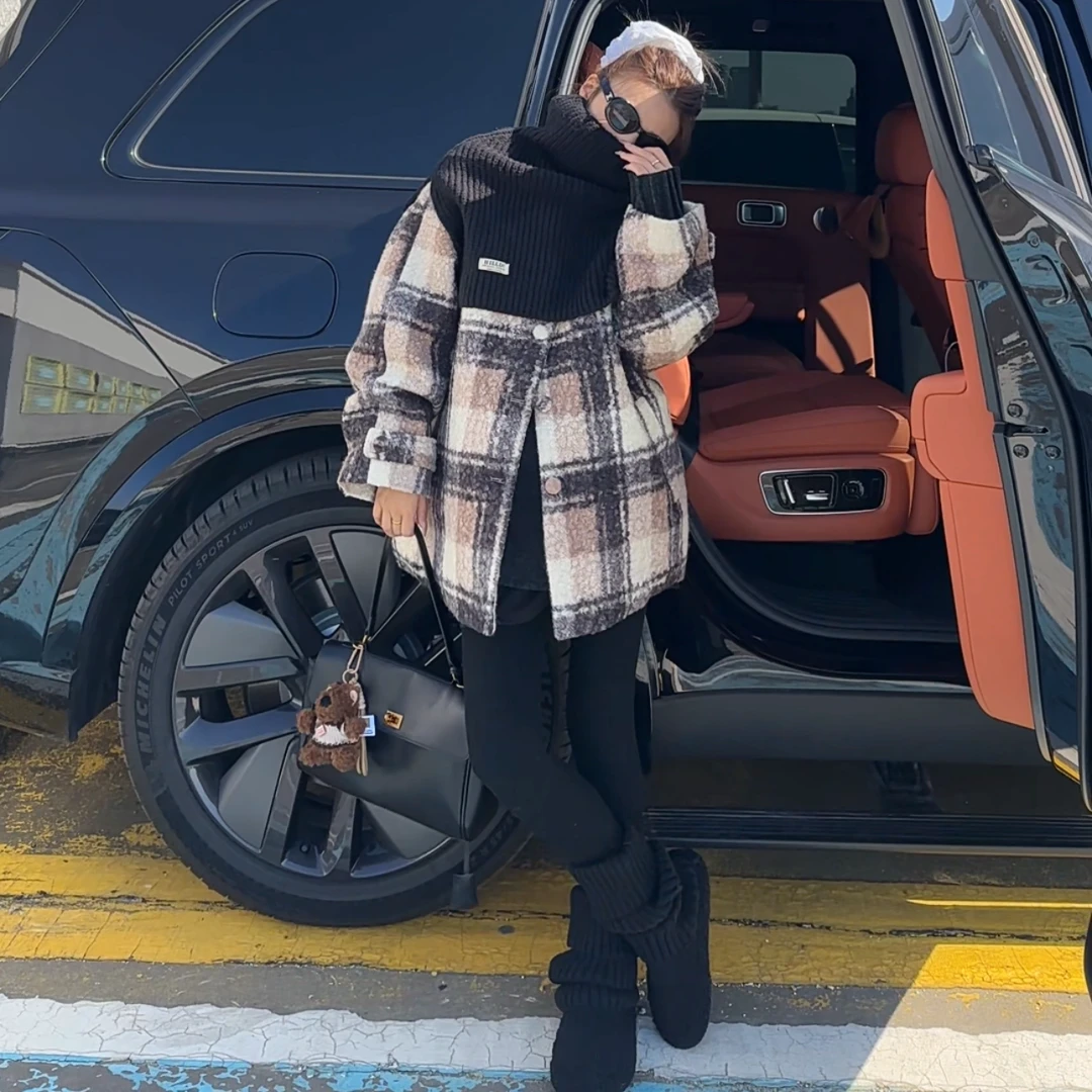 复古加厚格子毛呢外套女秋冬新款超好看时髦百搭宽松洋气加绒大衣