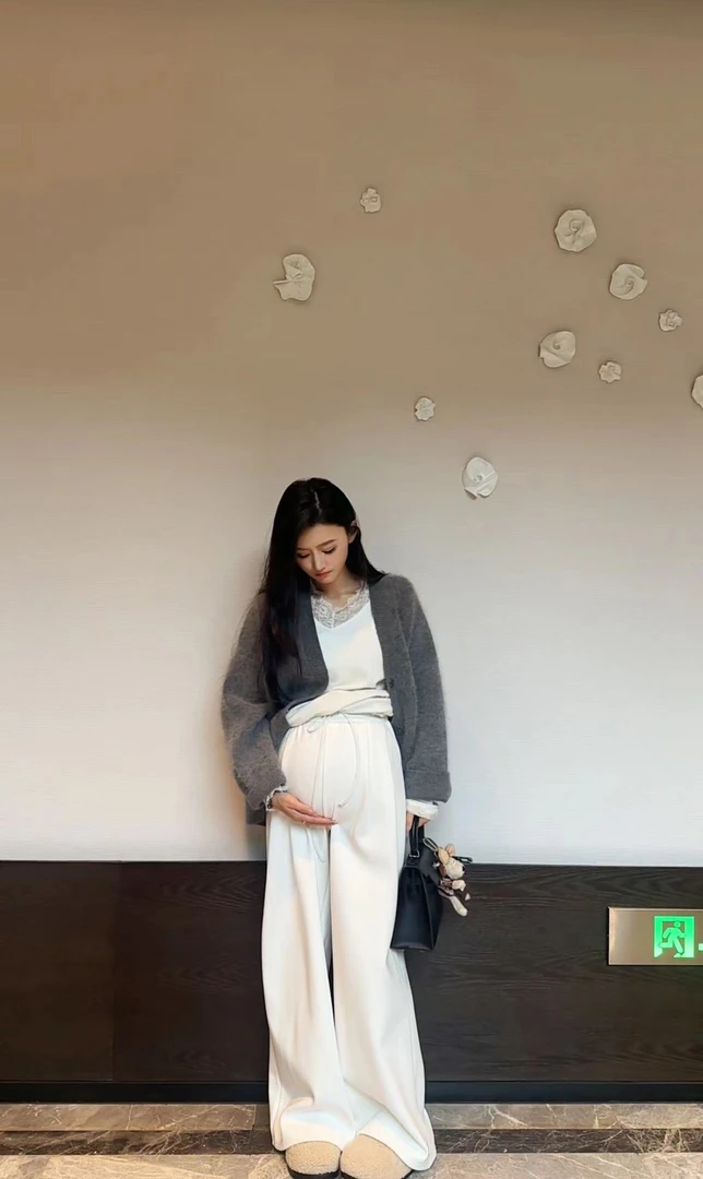 肉麻定制白色加绒阔腿裤