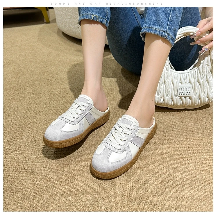 书玥家 D11半托复古软底德训鞋女夏季学院风一脚蹬外穿包头凉拖鞋