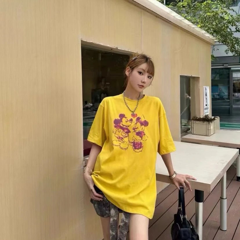 欧洲站个性印花宽松t恤女夏季女款2024新款气质短袖卡通休闲