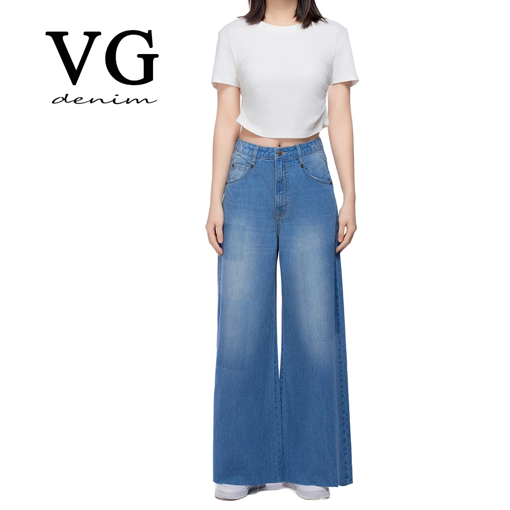 VGdolphin复古阔腿牛仔裤高腰显高显瘦宽松丹宁色百搭时尚