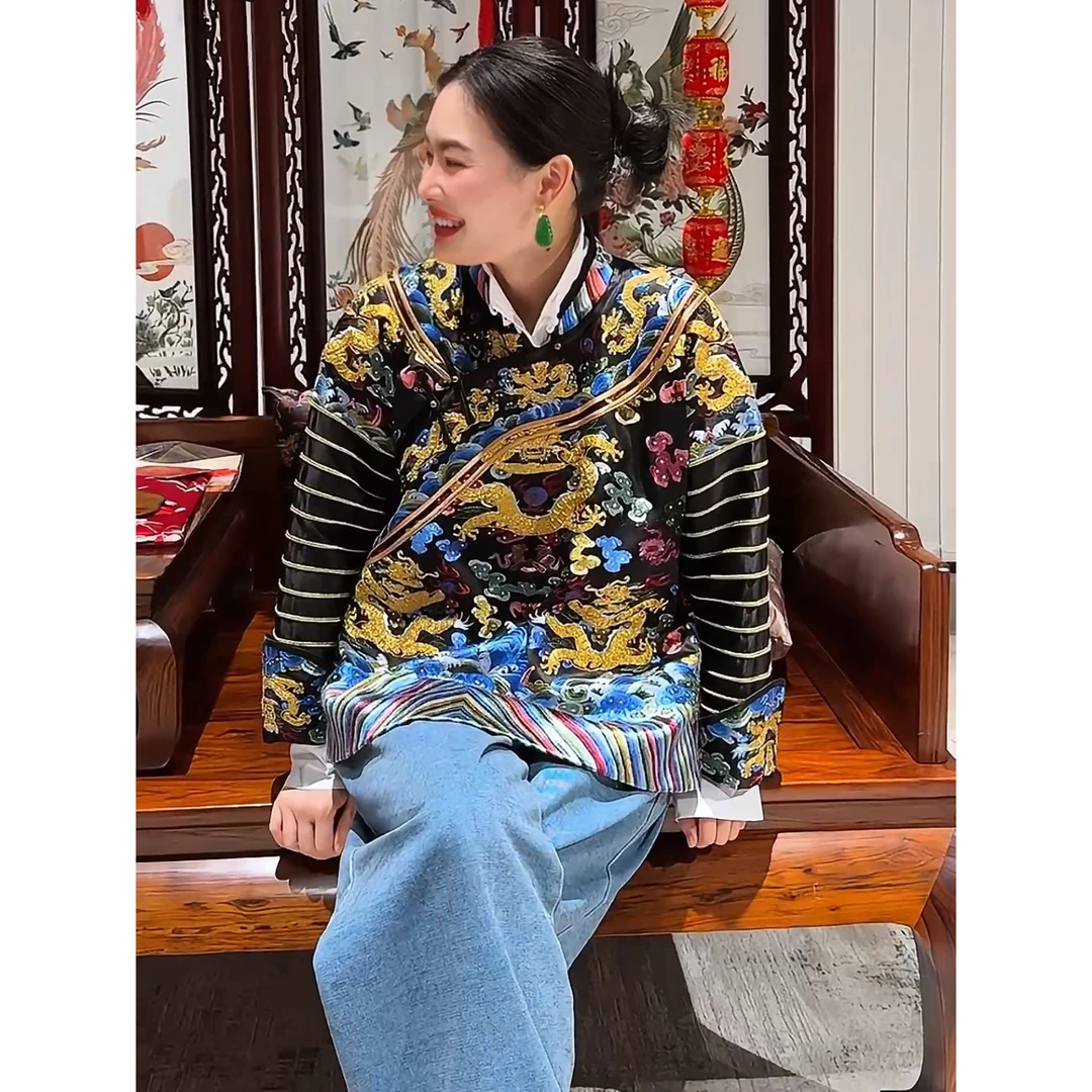 【吉娜王】「盘金绣龙」新中式国潮高档真丝重工刺绣外套传承系列