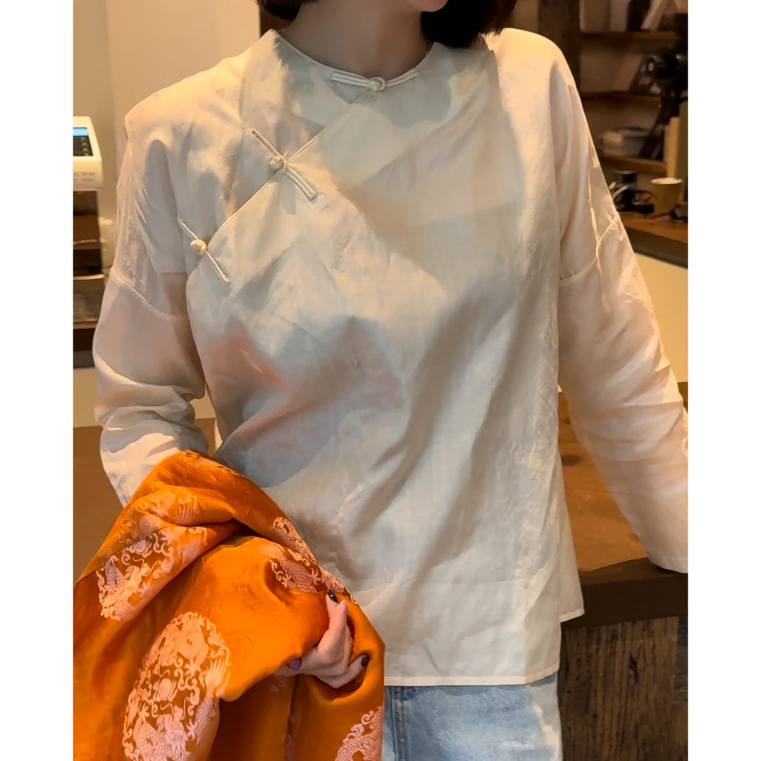 【吉娜王】「凝脂」新中式国潮真丝双宫丝衬衣