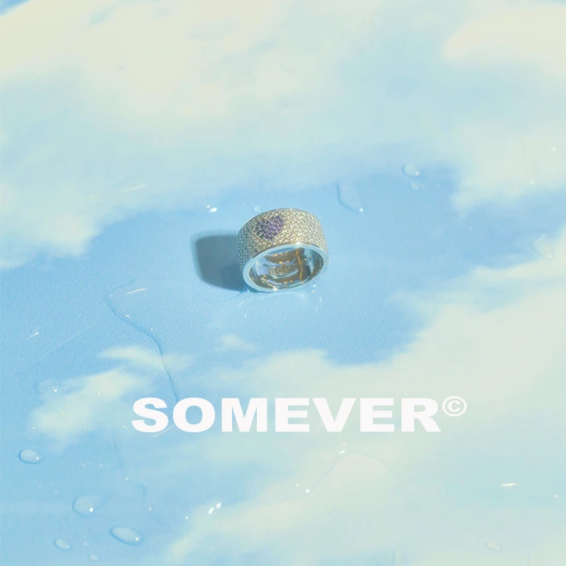 SOMEVER 黄铜合成锆石戒指  碎钻紫色爱心戒指少女心宽戒宋宋饰品