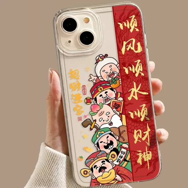 新年财神爷国风适用华为mate60Pro手机壳小米14/13透明防摔软壳