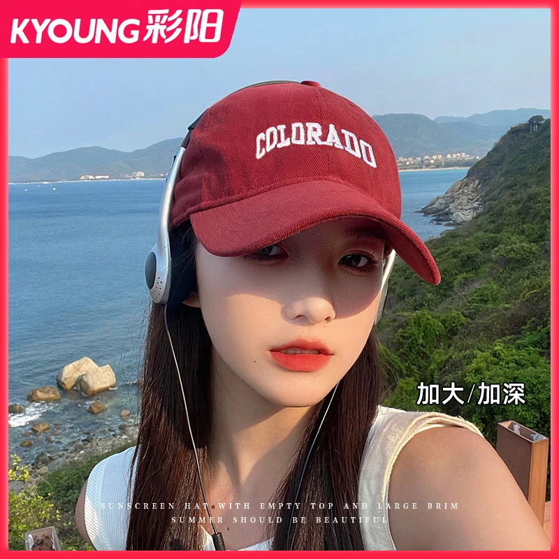 彩阳帽子女韩版ins字母宽檐棒球帽大头围显脸小鸭舌帽遮阳防晒帽