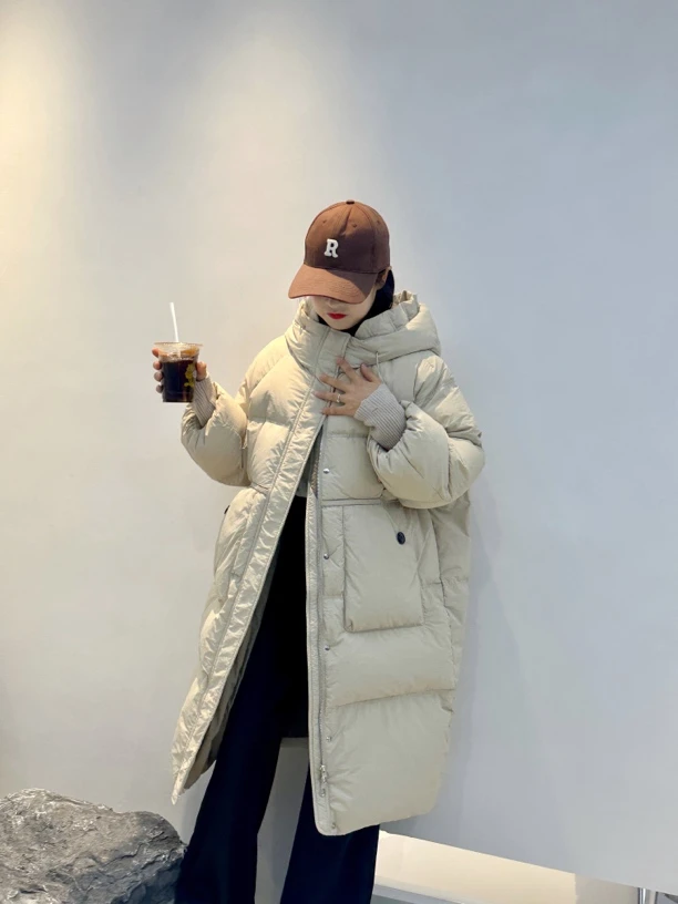 【洋气茶茶】加厚大被子90白鸭绒时尚宽松保暖羽绒服女冬季中长款