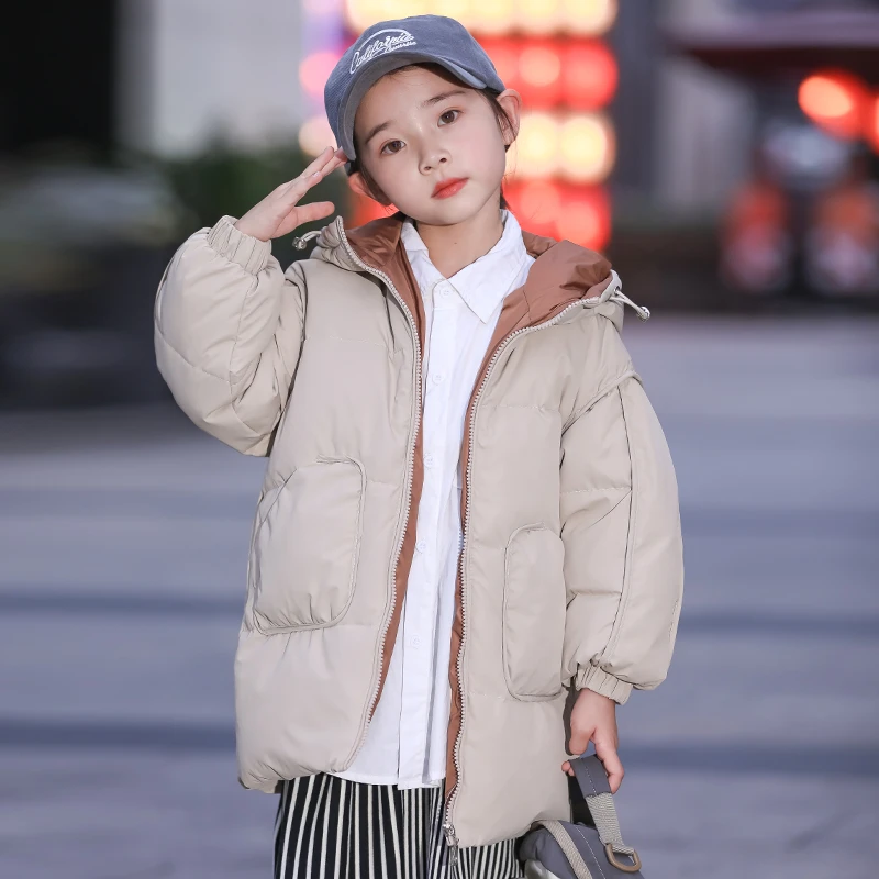 冬季洋气新款羽绒服 中大童时尚连帽外套 儿童中长款保暖韩版大衣