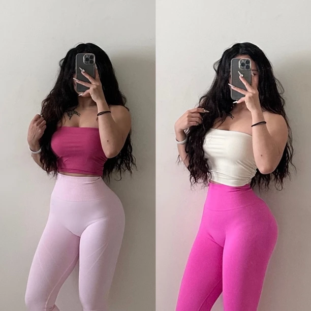 新款裹胸瑜伽服上衣女螺纹褶皱抹胸速干修身运动内衣健身服