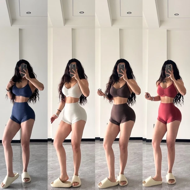 三分裤蜜桃提臀瑜伽短裤速干跑步健身服运动套装