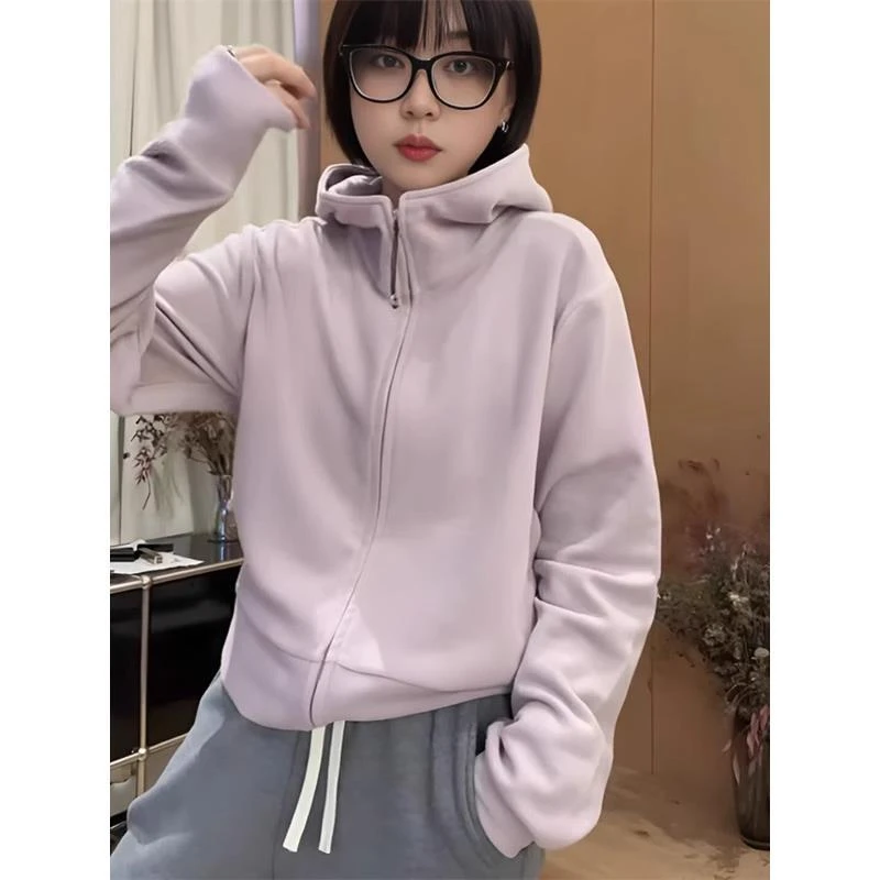 德绒连帽卫衣女款2025新款爆款高级感超好看开衫外套女春秋款上衣