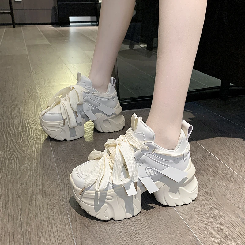 网红松糕厚底老爹鞋女2023秋季新款真皮百搭透气增高小个子休闲鞋