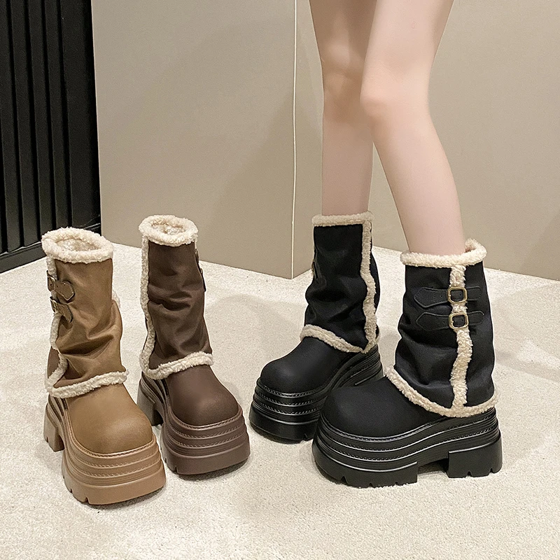 裤管靴堆堆短靴女2024冬季新款加绒美拉德雪地靴小个子增高马丁靴