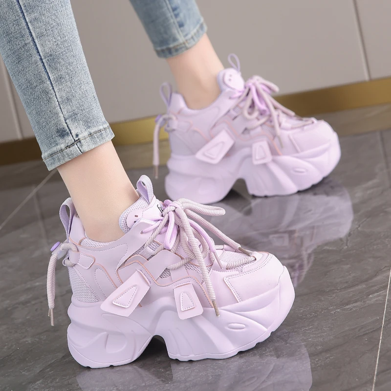 网面内增高老爹鞋女款2024春季新款透气小个子厚底百搭休闲运动鞋