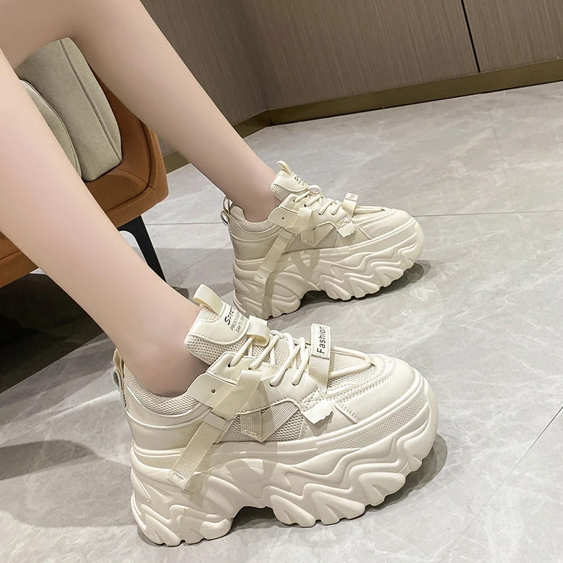 小个子增高8cm厚底老爹鞋女2024春季新款网面透气百搭休闲运动鞋