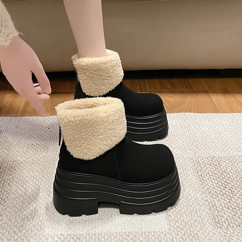 10cm超高跟厚底雪地靴女2025冬季新款英伦风加绒保暖增高毛毛短靴
