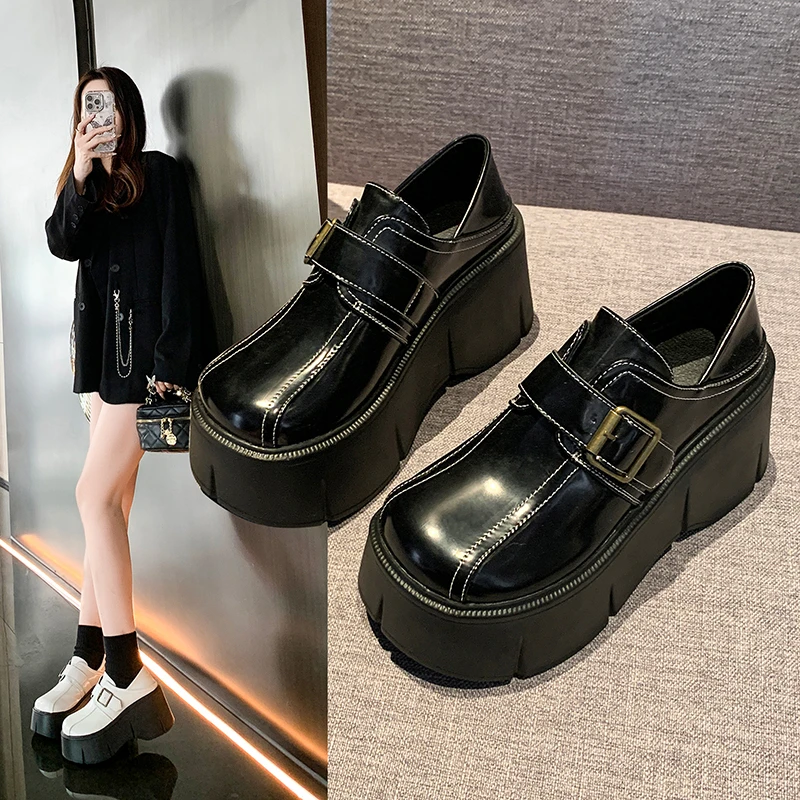 两穿踩跟英伦风小皮鞋女2024春季新款单鞋小个子厚底增高跟乐福鞋