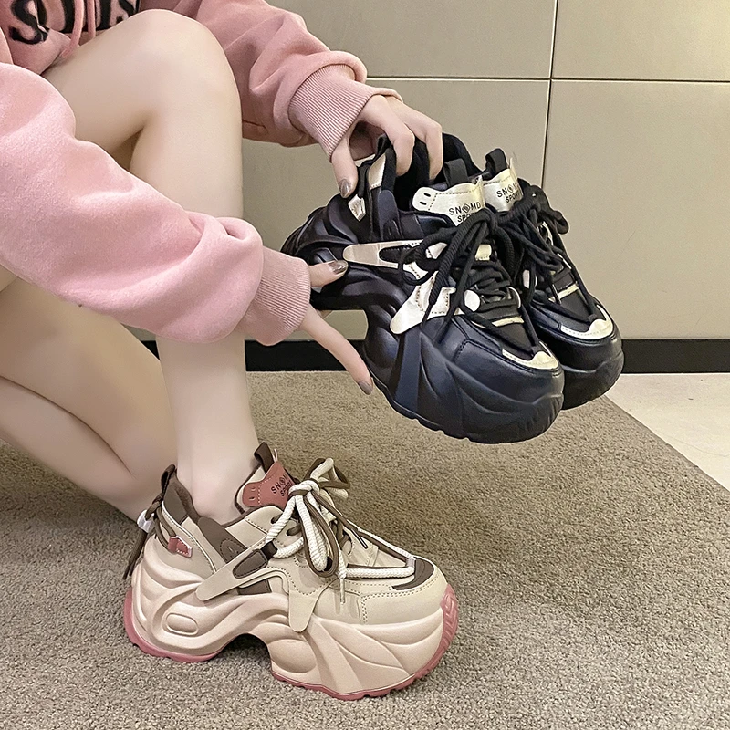 欧货真皮厚底老爹鞋女2023新款秋冬加绒百搭小个子增高炸街运动鞋
