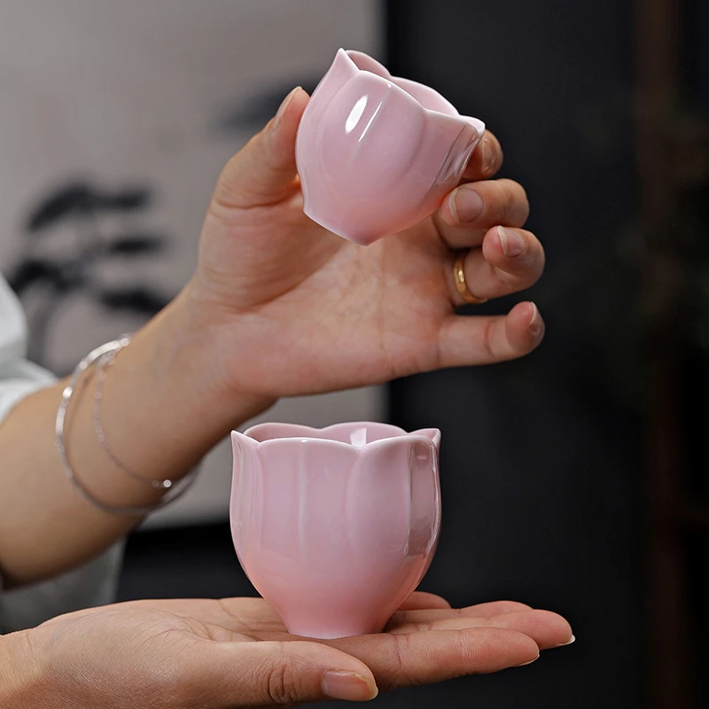 陶瓷纯色茶杯创意莲瓣杯个人专用杯主人杯家用送礼品茗杯花瓣杯