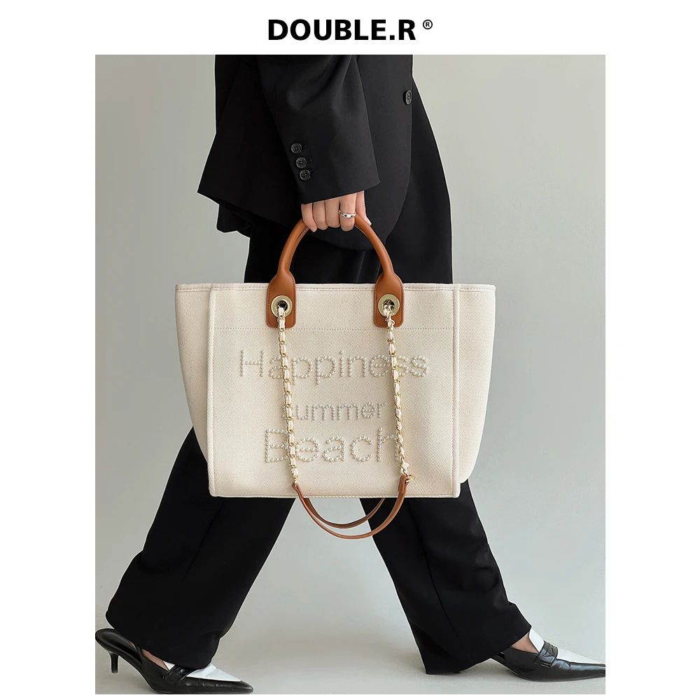 DOUBLE.R【亚麻珍珠托特包】大容量包包女包 2025新款包 手提单肩包