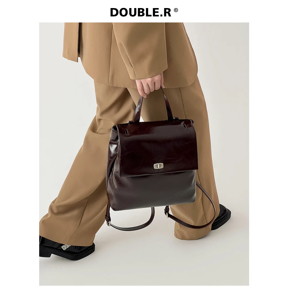 DOUBLE.R【Clean Girl】复古双肩包大容量包 2025新款包 单肩手提包