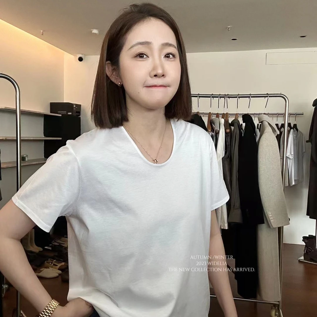 widelia秋季新款韩版时尚宽松百搭基础款U领打底短袖T恤女9151