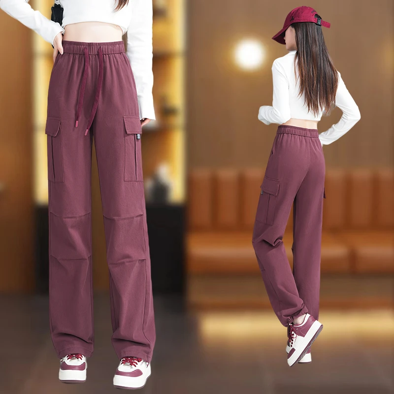 美式工装裤女春秋2024新款高腰抽绳束脚休闲裤时尚百搭登山运动裤