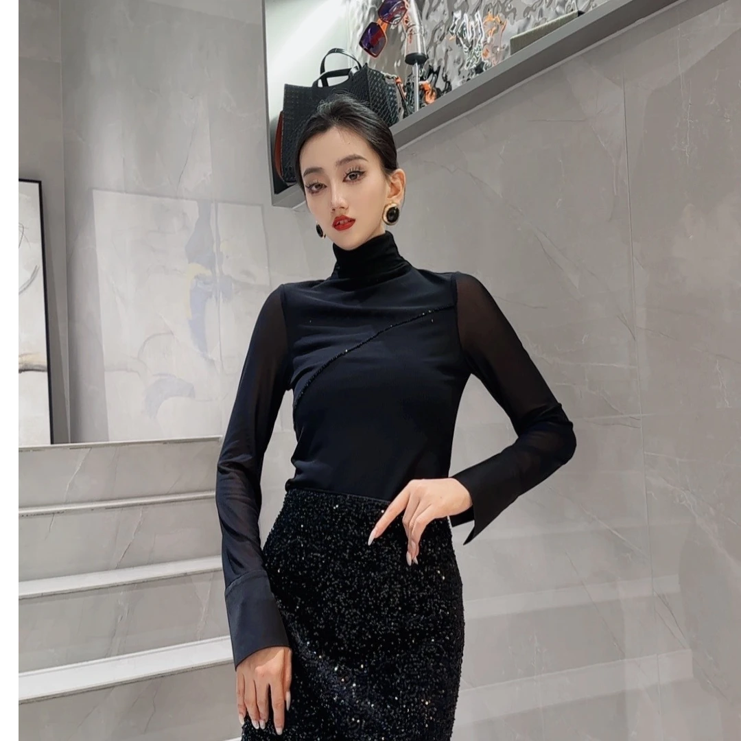 EF/意爱芙黑色修身半高领打底上衣SM10166