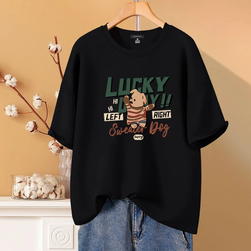 大码纯棉短袖t恤女夏季2024新款港味chic宽松300斤胖mm上衣潮ins