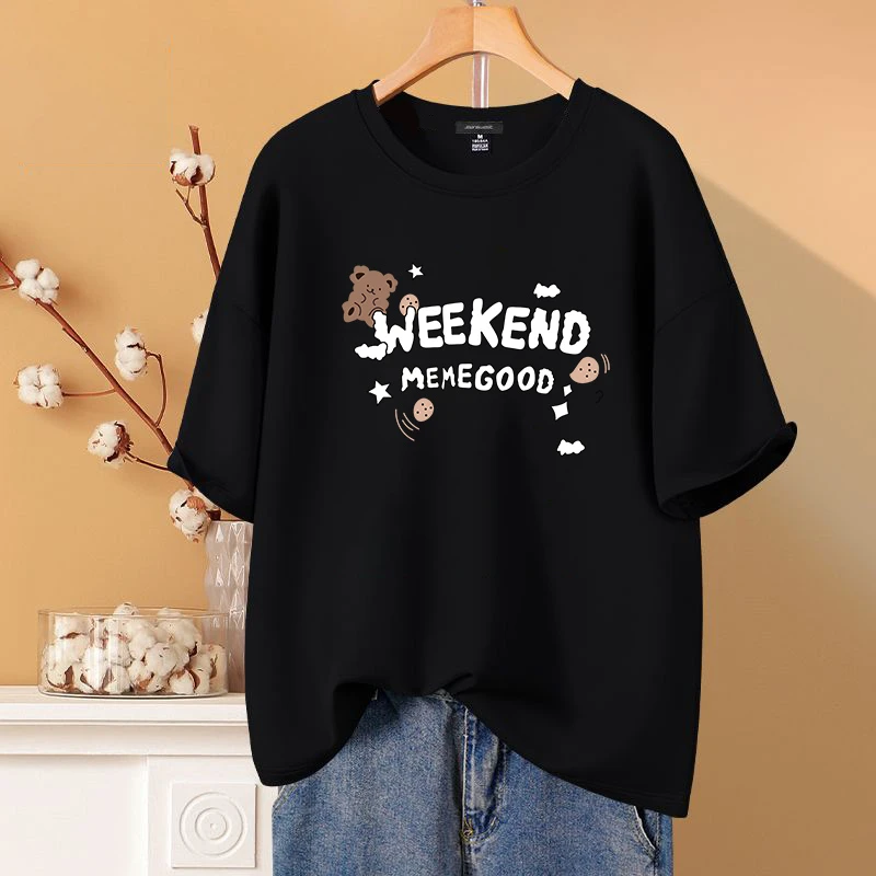 大码t恤短袖女300斤胖mm显瘦宽松纯棉ins潮美式半袖体恤正肩上衣