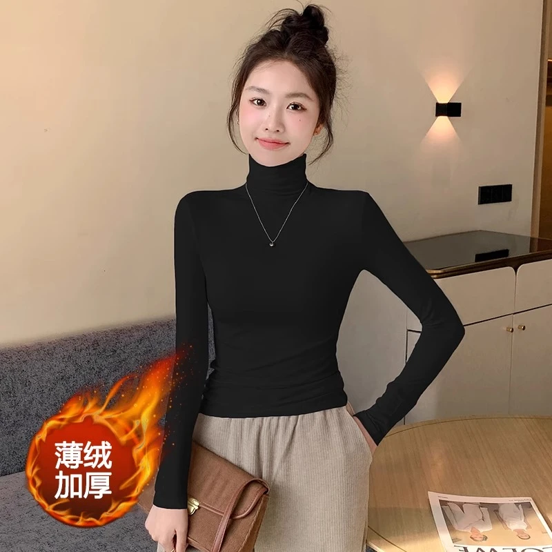 黑色高领打底衫女2025新款秋冬内搭保暖修身薄绒显瘦时尚新款上衣