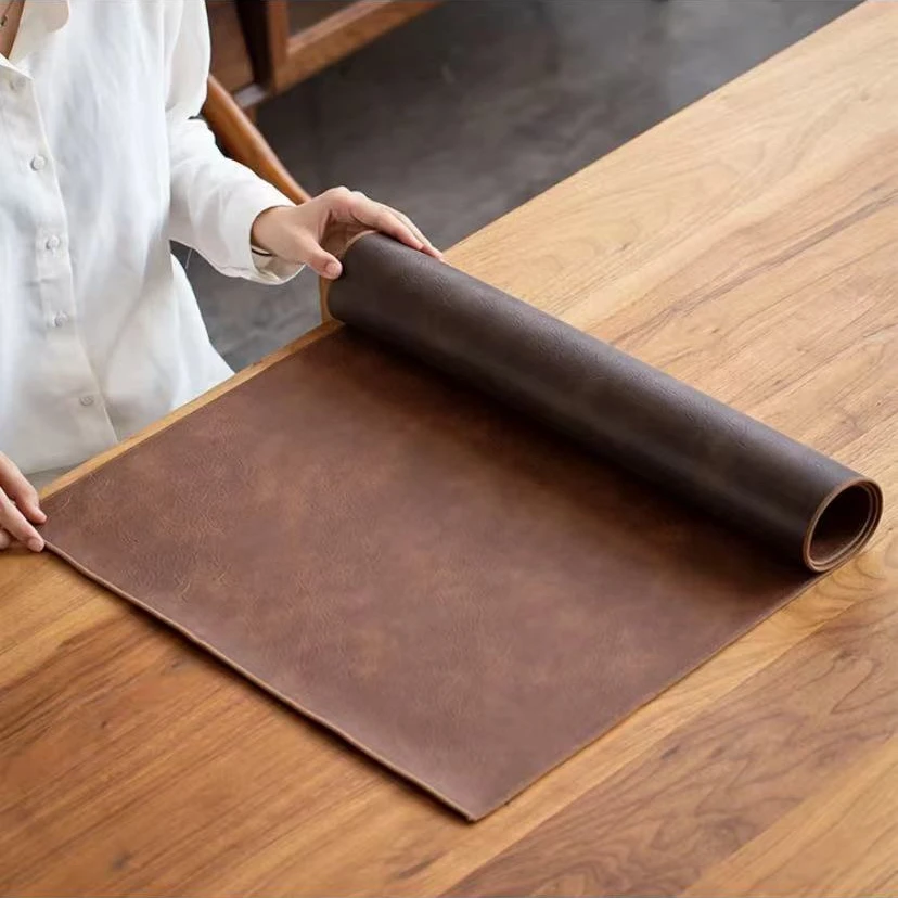 （80*35）棕色牛皮纹皮革办公桌垫大号防水家用干泡垫创意桌旗